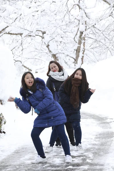 Mother Two Daughter Take Photo Happy Family — Stock Photo, Image