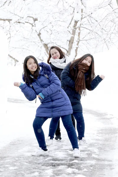 Mother Two Daughter Take Photo Happy Family — Stock Photo, Image