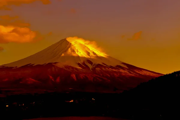 Belle Montagne Sacrée Fuji Matin Avec Sur Dessus Recouvert Neige — Photo
