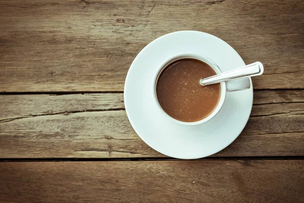 Primo Piano Tazza Caffè Tavolo Legno — Foto Stock