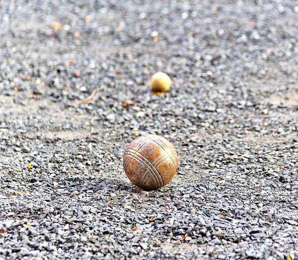 Closeup Bolas Bocce Bolas Metal Petanca Campo Pedra Fina — Fotografia de Stock