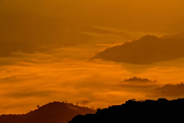 Утреннее Солнце Время Массы Тумана Горах — стоковое фото