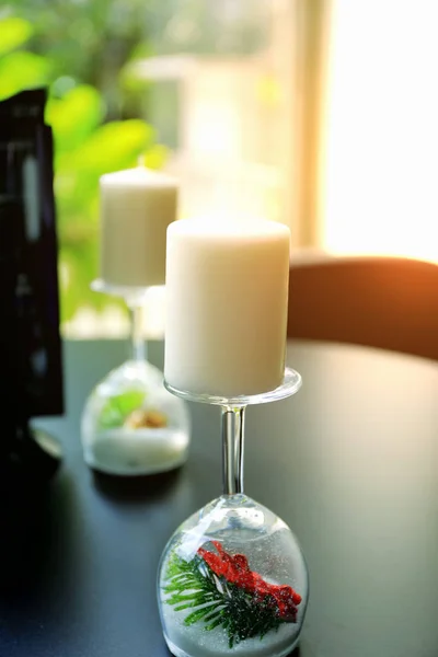 modern candle on the table.