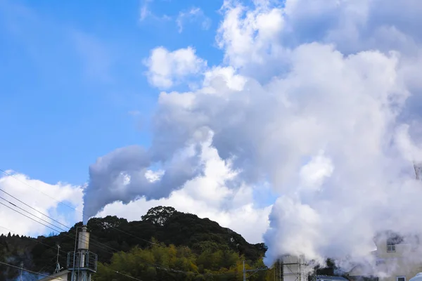 Hot Steam Tears Out Chimney Hot Spring Bathhouses Beppu Oita — Stock Photo, Image