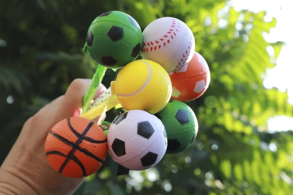 Bolas Deportes Sobre Fondo Verde Natural —  Fotos de Stock