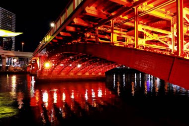 Azuma bashi Köprüsü'nde gece, Asakusa, Tokyo, Japonya
