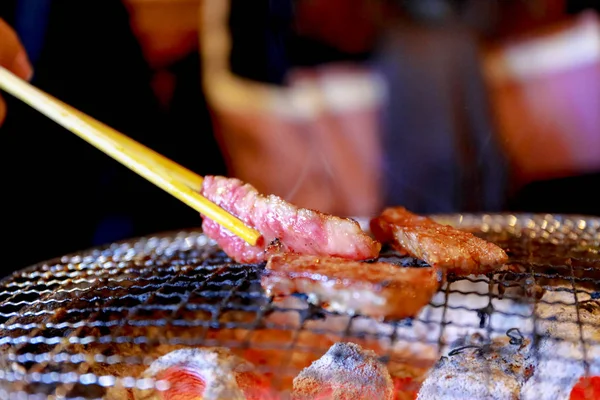 Viande Grillée Japonaise Sur Charbon Bois Sur Poêle — Photo