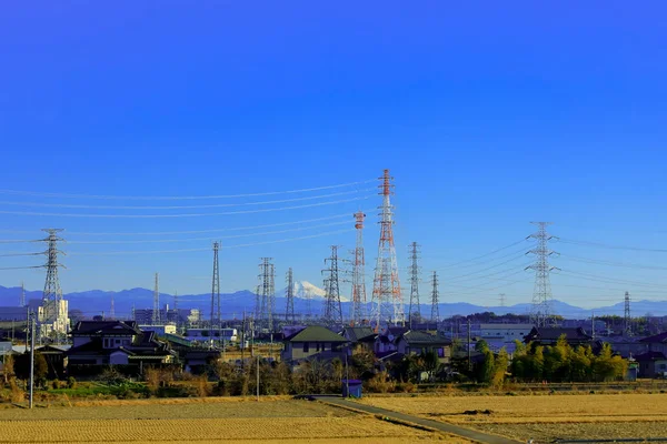 Torre Fonte Alimentação Alta Tensão Cruza Longo Agricultura Japão — Fotografia de Stock