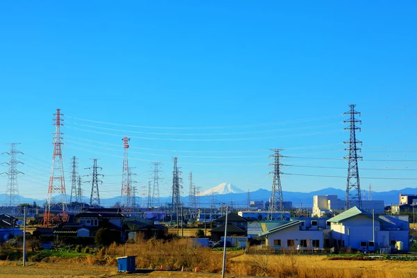 Vysokonapěťové Napájecí Věže Napříč Zemědělstvím Japonskem — Stock fotografie