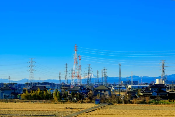 Torre Fonte Alimentação Alta Tensão Cruza Longo Agricultura Japão — Fotografia de Stock