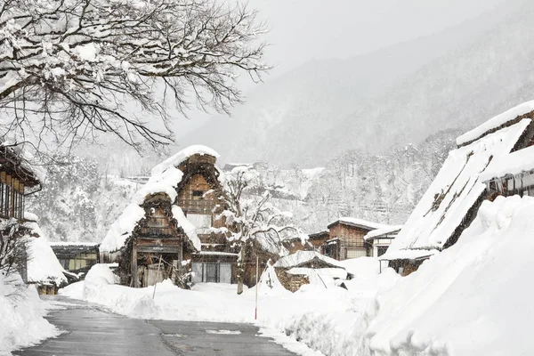 Shirakawago in de sneeuw vallende dag: dorp gelegen in Ono DIS — Stockfoto