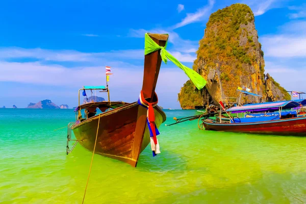 Transportation boat for tourists on the clean sea water, southern of Thailand