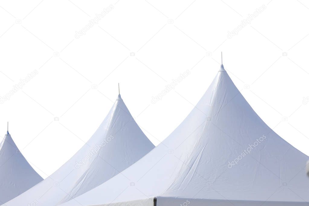 Roof of white plastic tent isolated on white background. This ha