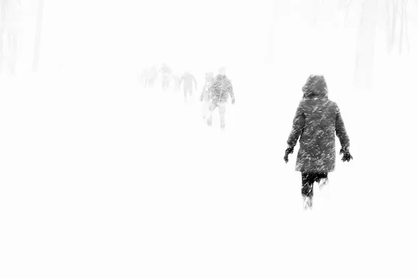 雪の降る日を歩く観光客 ガラ湯沢 Japan — ストック写真