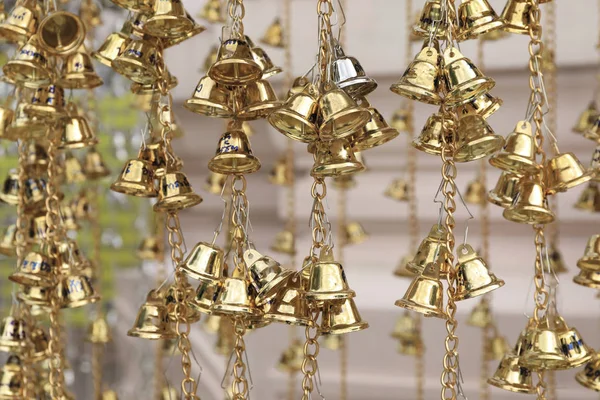 Small Gold Bell Hanging Out Side Blessings Buddhists — Stock Photo, Image