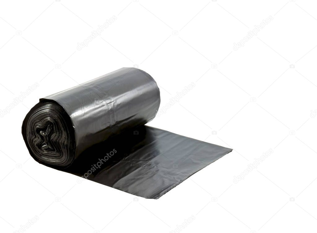 roll of disposable trash bags isolated on white background. This