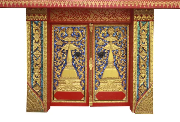 Gyllene Dörrar Thai Stil Vit Bakgrund — Stockfoto