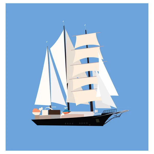 Vektor Illustration Eines Segelbootes Mit Segeln Nach Unten — Stockvektor