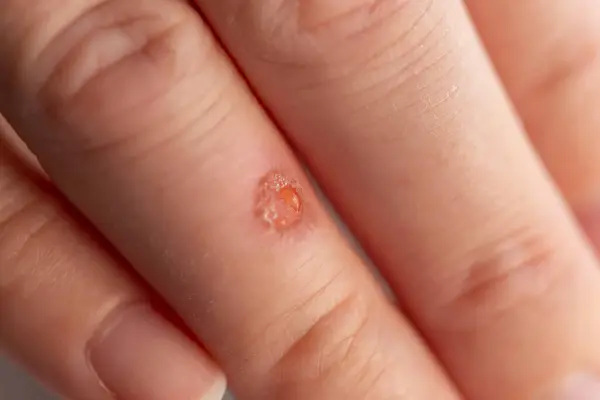 Close Shaped Fresh Wound Finger Detail Fresh Hand Injury Exudate — Stock Photo, Image