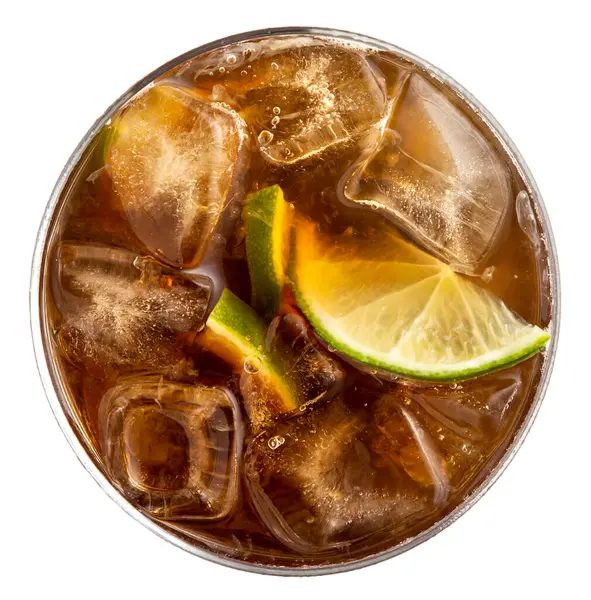 Draufsicht Auf Das Glas Des Cuba Libre Cocktails Mit Braunem — Stockfoto