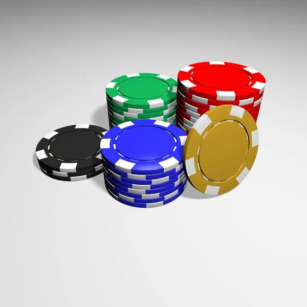 Poker žetony na bílé stolní 3d ilustrace — Stock fotografie