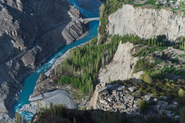 Altit Fort karimabad, Pakistan, Asya kuzeyinde Hunza Vadisi, Karakurum aralığında, Gilgit Baltistan üstten görünüm