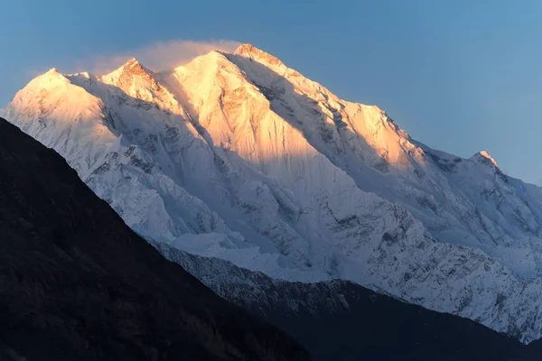 Salida Del Sol Pico Las Montañas Rakaposhi Cordillera Karakoram Norte — Foto de Stock