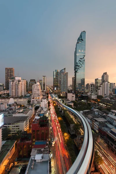 Cityscape View Silom Downtown Bangkok City Central Business Downtown Sunset — Stock Photo, Image