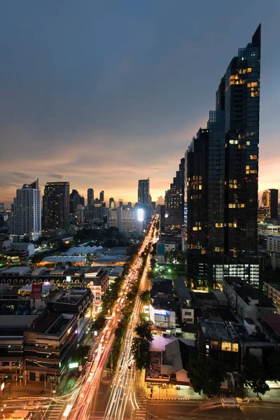 Cityscape View Silom Downtown Bangkok City Central Business Downtown Sunset — Stock Photo, Image