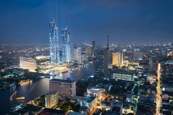 Scenic View Chao Phraya River Bangkok City Downtown Twilight Capital — Stock Photo, Image