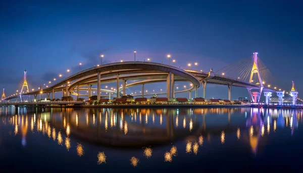 Ponte Bhumibol Também Conhecida Como Ponte Industrial Anel Road Noite — Fotografia de Stock