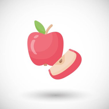 Elma vektör düz simgesi, düz tasarım gıda, beyaz arka plan üzerinde sevimli vektör illüstrasyon izole meyve nesne