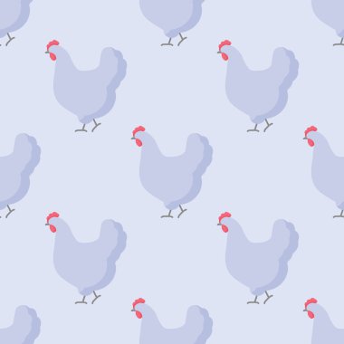 Çiftlik kuş vektör düz seamless modeli, açık mavi renkli, vektör çizim üzerinde tavuk
