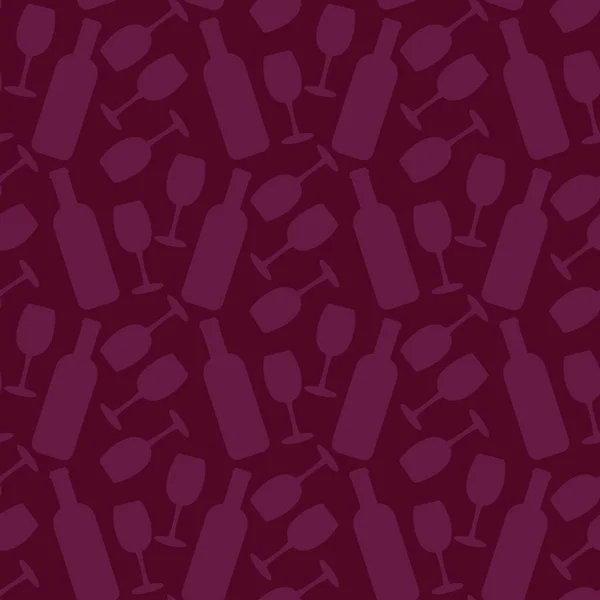 Red Wine Flat Seamless Pattern Wine Glass Bottle Dark Background — Stock Vector