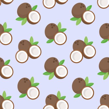 Hindistan cevizi vektör düz seamless modeli, açık yeşil renkli, vektör çizim üzerinde tropikal egzotik meyve