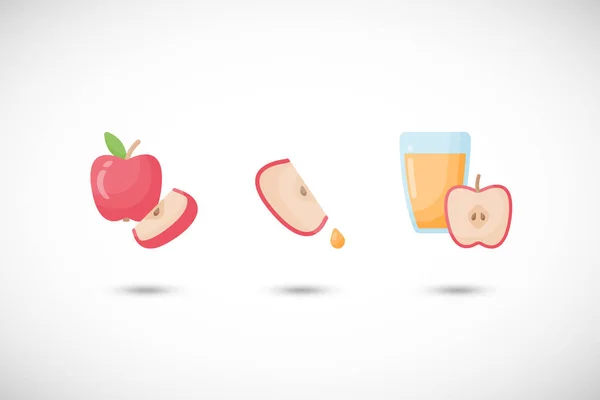 Яблуко Яблучний Сік Векторний Плоский Набір Значків Плоский Дизайн Їжі — стоковий вектор
