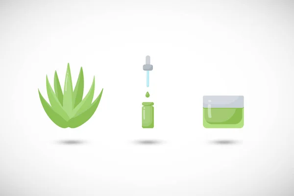 Aloe Vera Hautpflege Vektor Flache Icons Set Flaches Design Der — Stockvektor