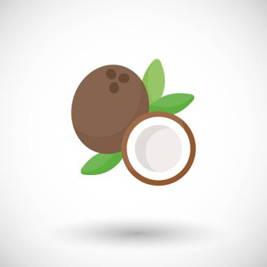 Hindistan cevizi vektör düz simgesi, düz yuvarlak gölge izole işareti sembol vektör çizim, beyaz arka plan ile sağlıklı gıda içerikler tasarım