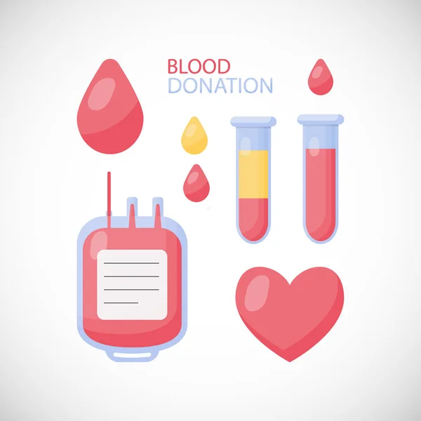 Conjunto Iconos Vectores Planos Donación Sangre Diseño Plano Componentes Sanguíneos — Vector de stock