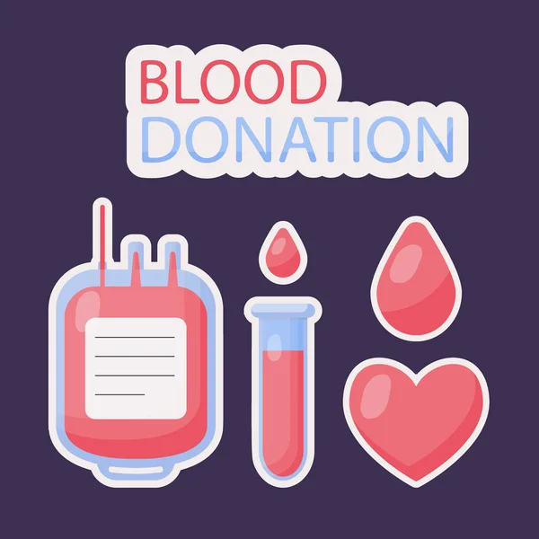 Conjunto Iconos Vectores Planos Donación Sangre Diseño Plano Componentes Sanguíneos — Vector de stock