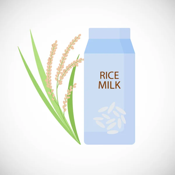 Lait Riz Boîte Icône Plate Vectorielle Verre Lait Végétalien Végétarien — Image vectorielle