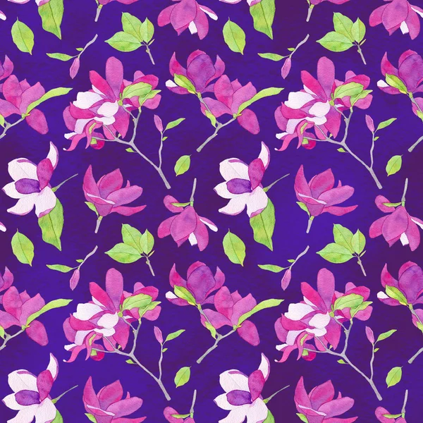 Watercolor Magnolia Flower Seamless Pattern Llustration Beautiful Bloom Gradient Petals — Stock Photo, Image