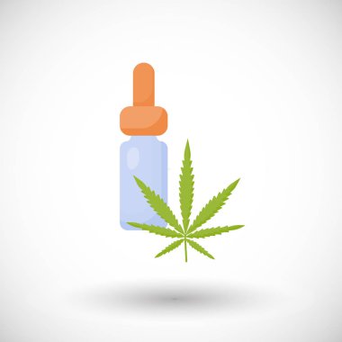CBD petrol vektör düz simgesi, düz beyaz arka plan üzerinde vektör illüstrasyon izole yuvarlak gölge ile tıbbi esrar, kenevir, ot ve dinlenme nesne tasarım