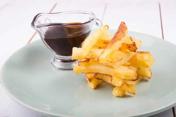 French Fries Served Red Pomegranate Sauce — Stock Photo, Image