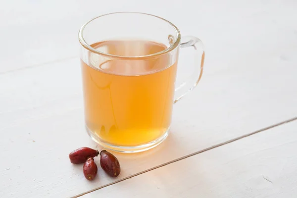 Tasse Verre Tisane Jaune Sur Une Table Bois — Photo