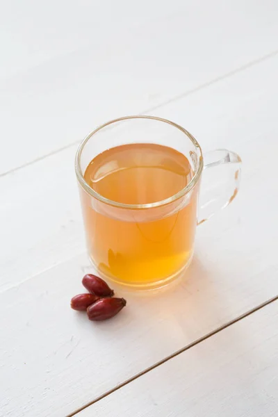 Tasse Verre Tisane Jaune Sur Une Table Bois — Photo