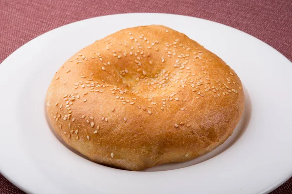 Traditional Asian Flatbread Sesame Seeds Served Plate — Stock Photo, Image