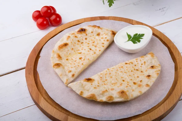 Masa Tradicional Cheburek Frito Uzbek Rellena Carne — Foto de Stock