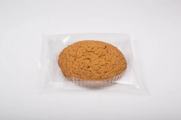 Ovesné Vločky Cookie Plastové Pack Bílém Pozadí — Stock fotografie