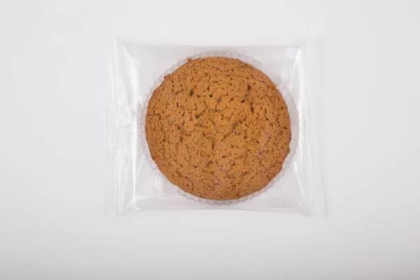 Ovesné Vločky Cookie Plastové Pack Bílém Pozadí — Stock fotografie